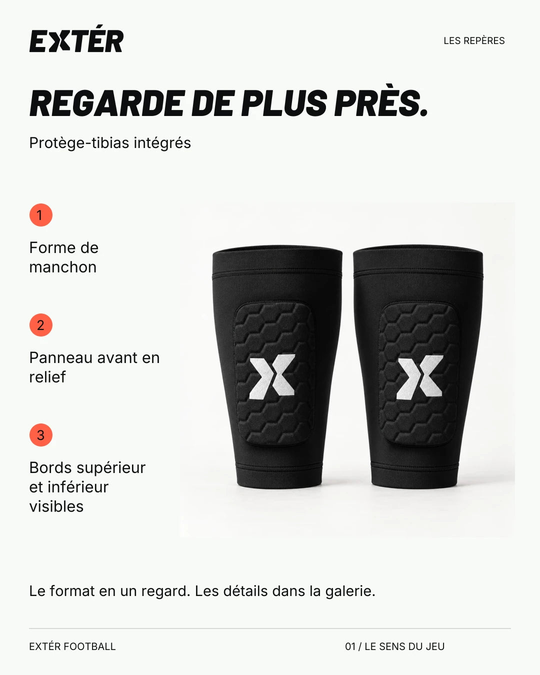 Protège-tibias intégrés EXTÉR – repères du format
