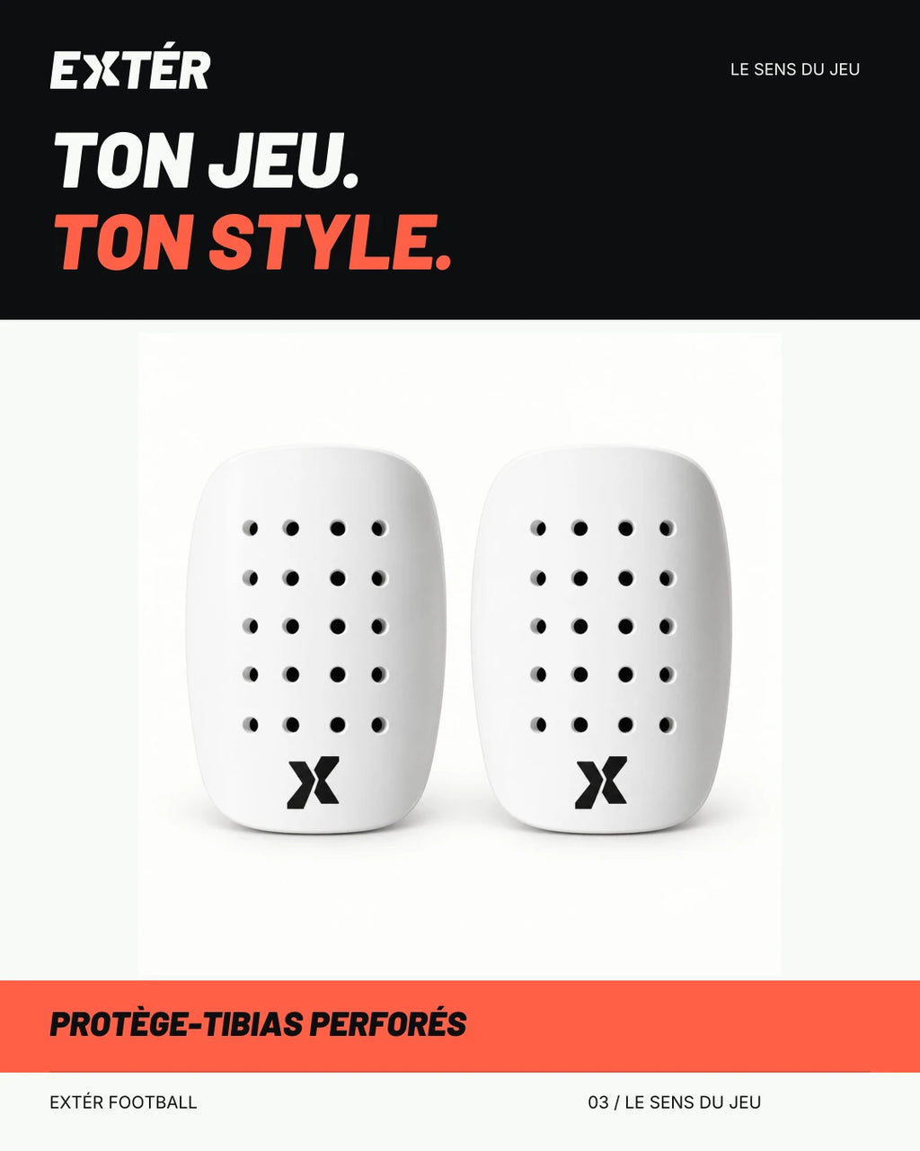 Protège-tibias perforés EXTÉR – visuel de marque