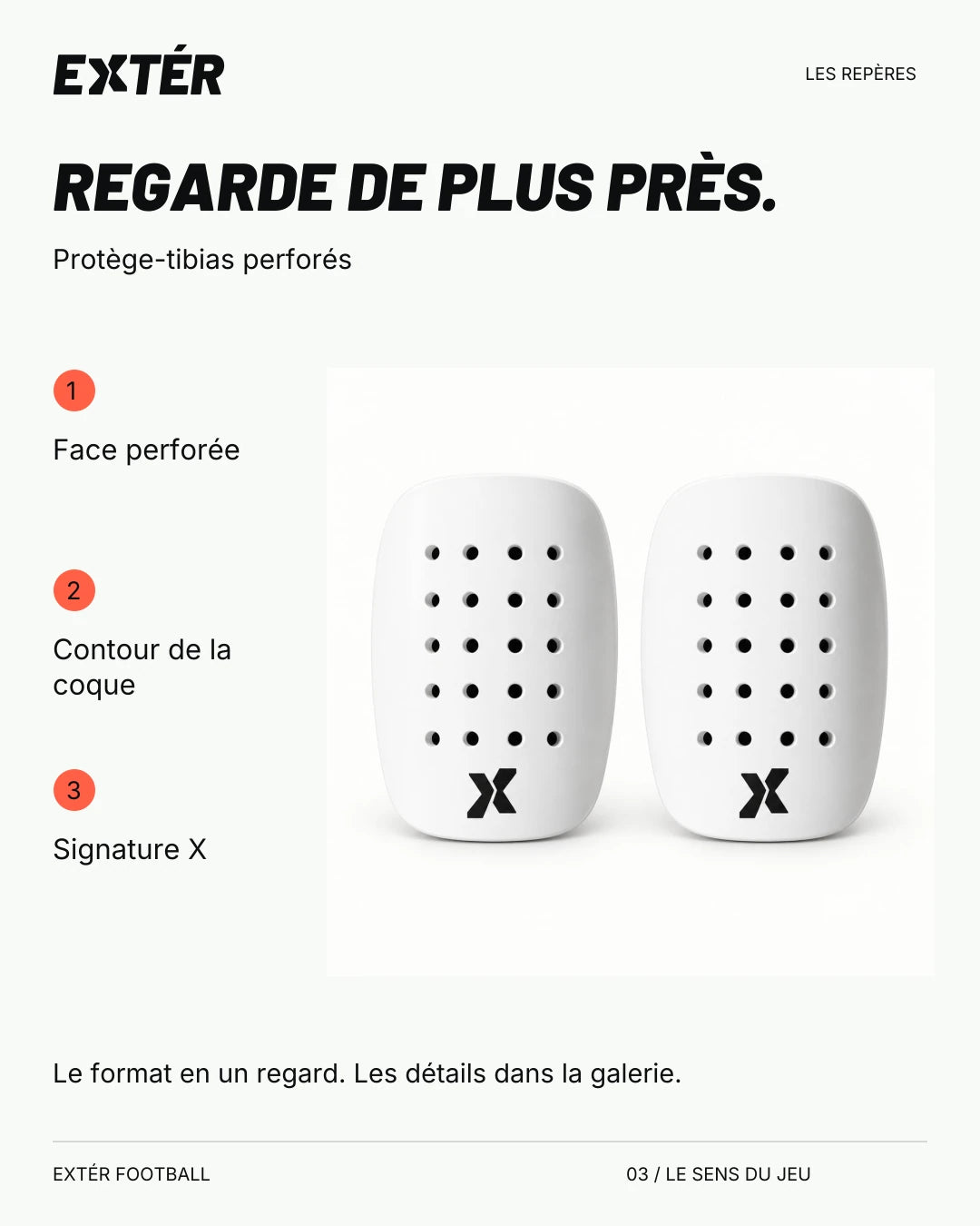 Protège-tibias perforés EXTÉR – repères du format