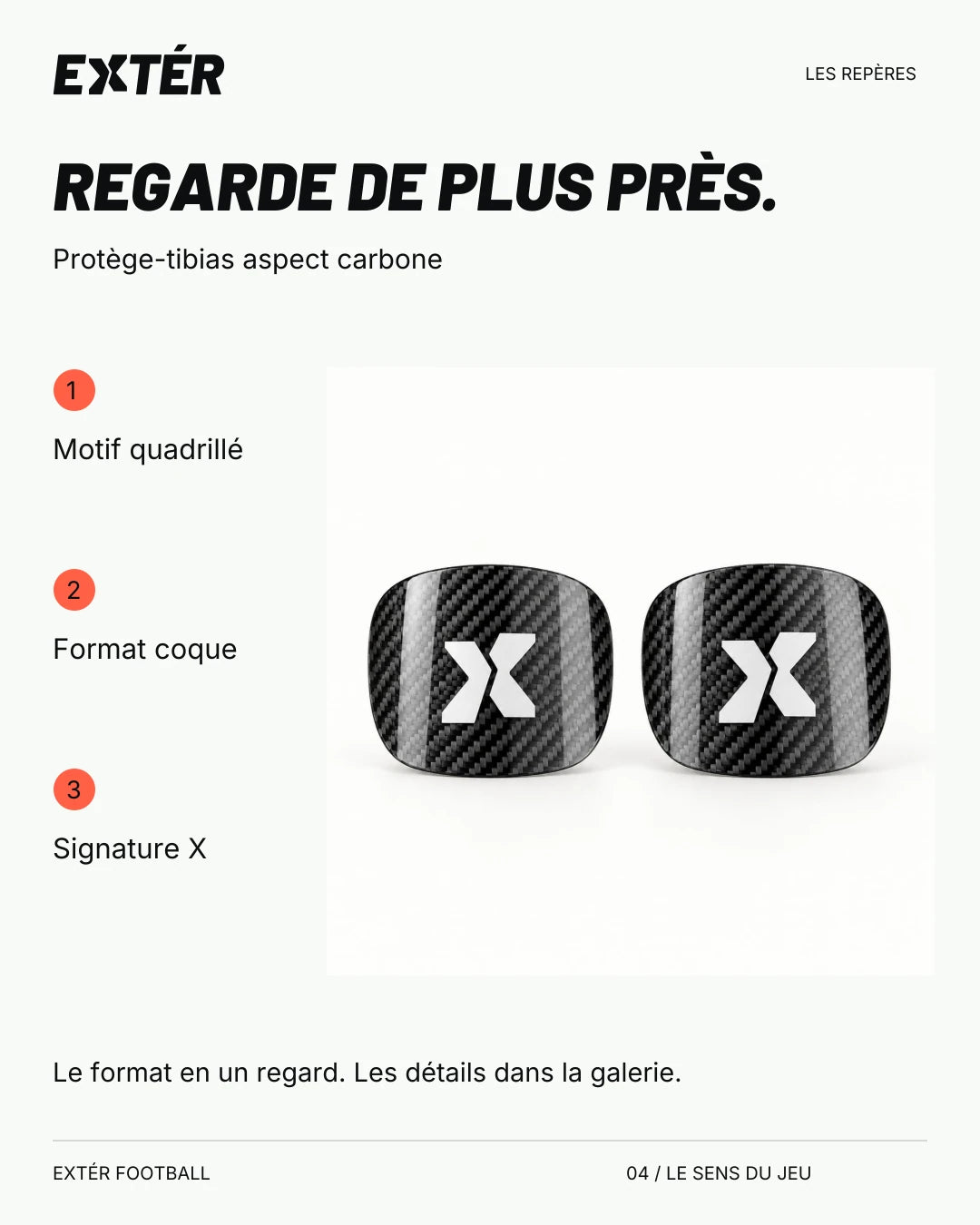 Protège-tibias aspect carbone EXTÉR – repères du format