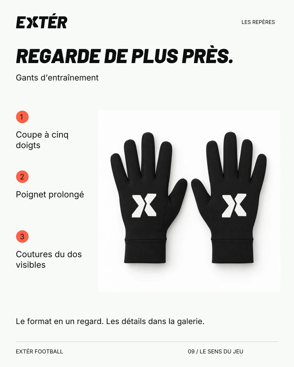Gants d'entraînement EXTÉR – repères du format