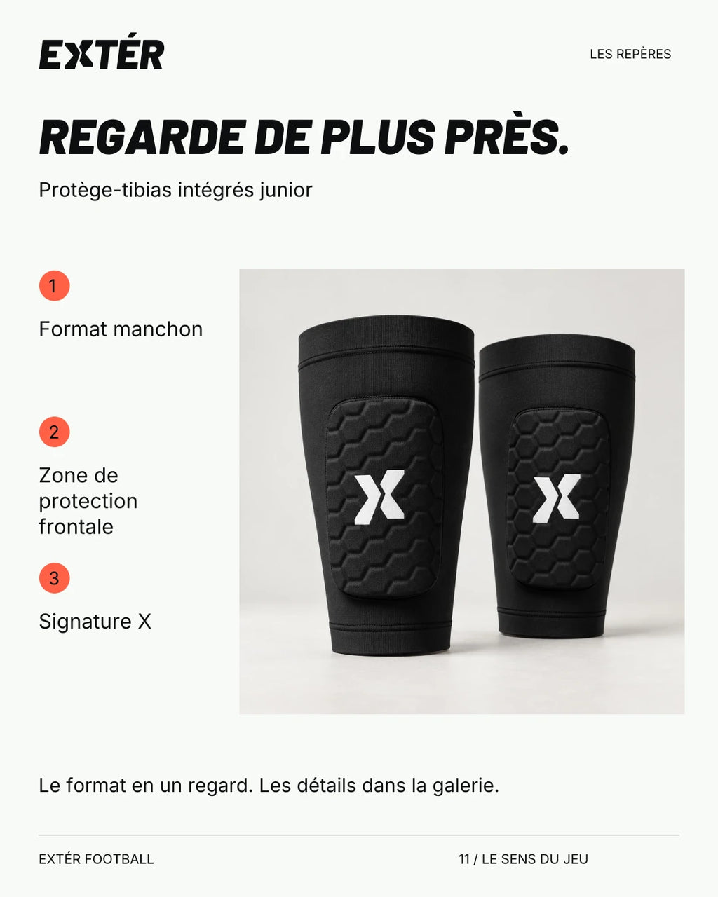Protège-tibias intégrés junior EXTÉR – repères du format