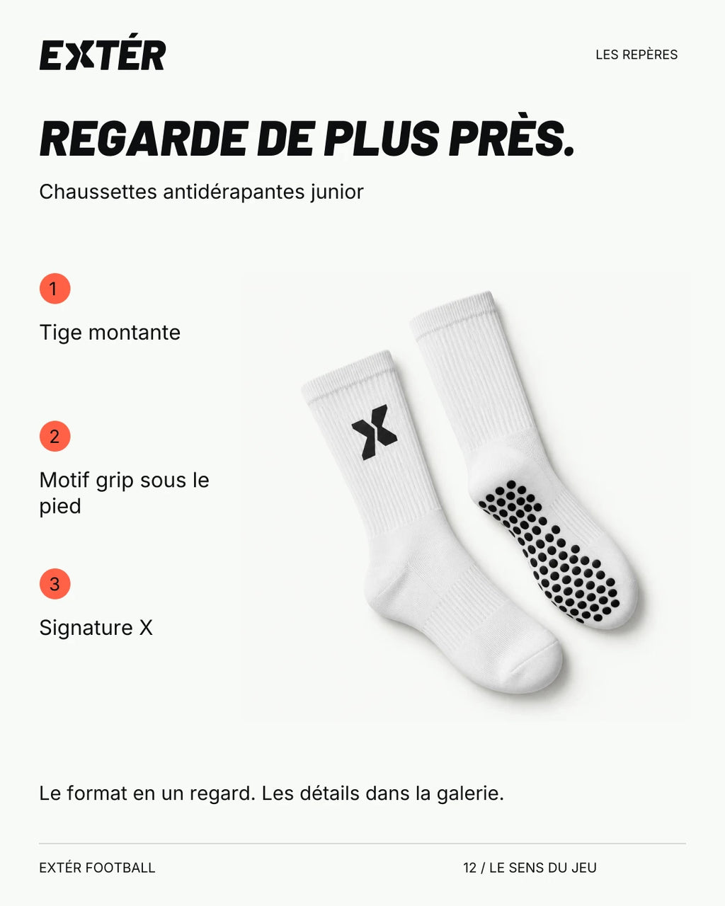 Chaussettes antidérapantes junior EXTÉR – repères du format