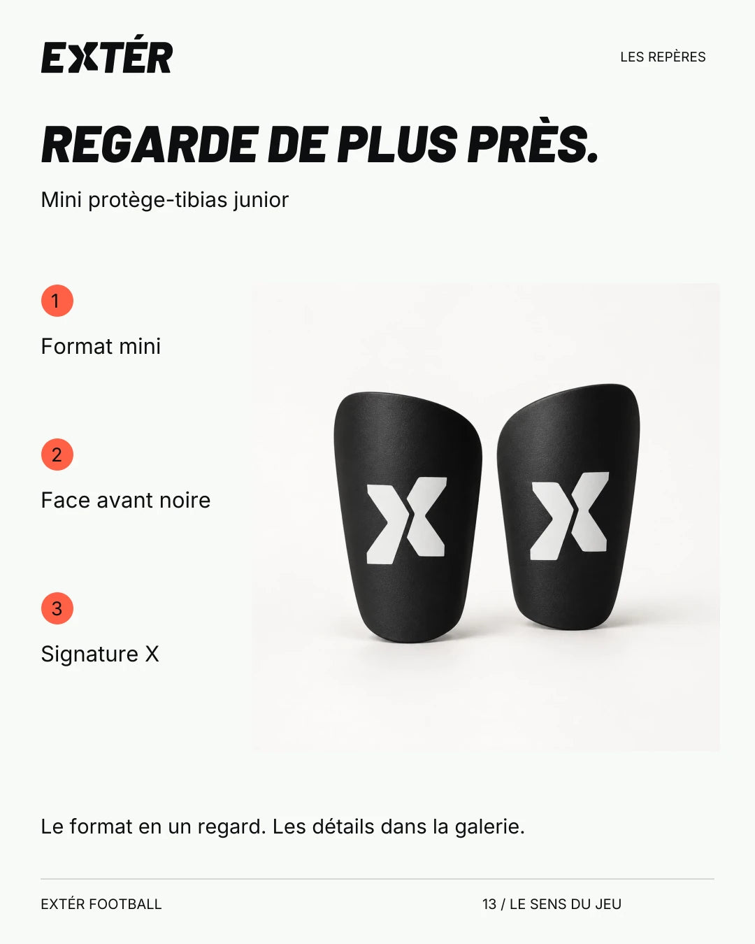 Mini protège-tibias junior EXTÉR – repères du format